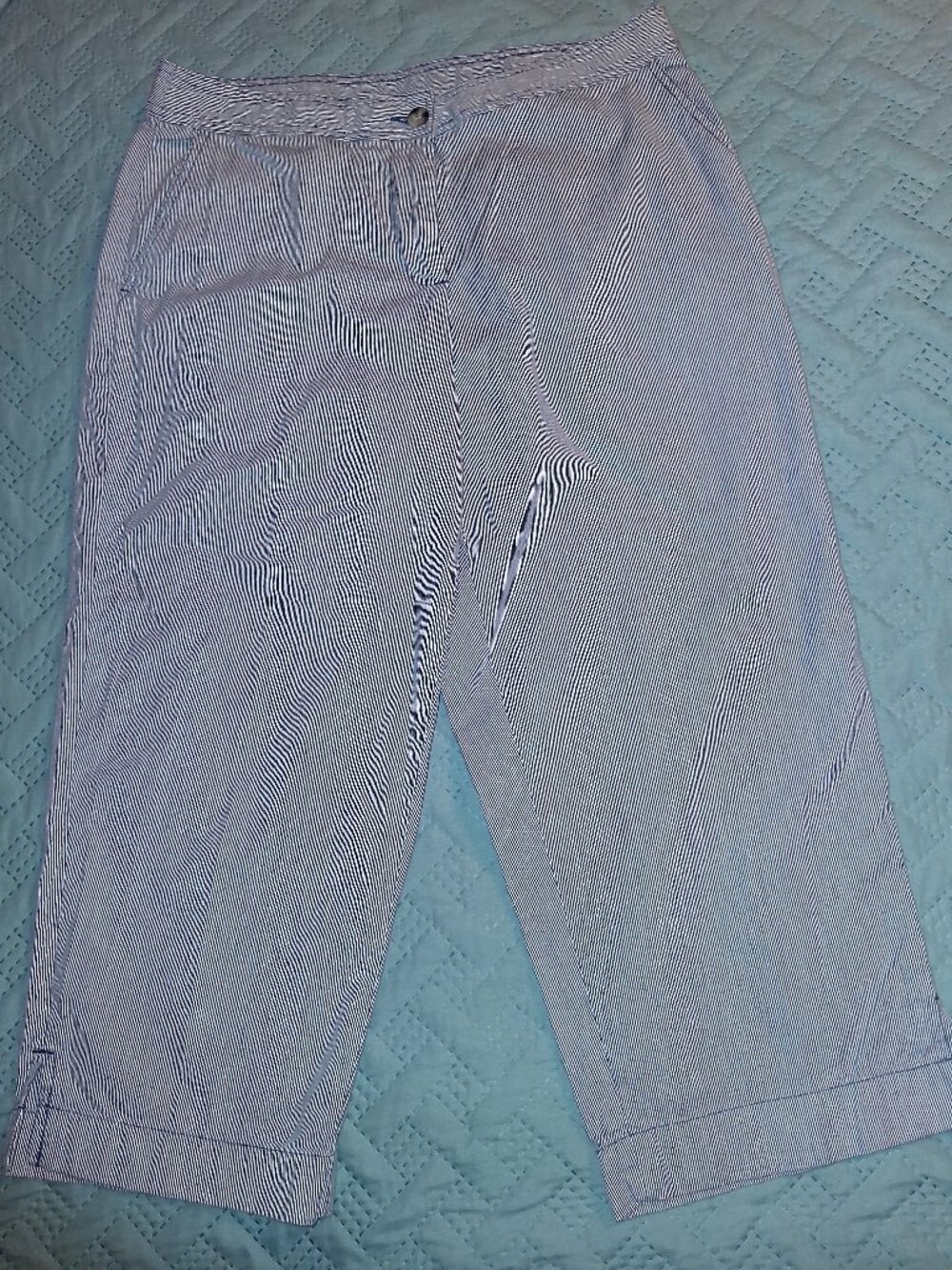 Basic Editions Blue & White Pinstripe Capris-size 12
